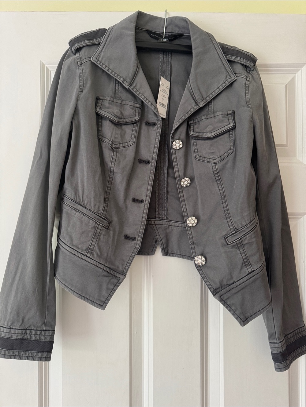 White House Black Market Women's Military-Style Jacket with Decorative Buttons